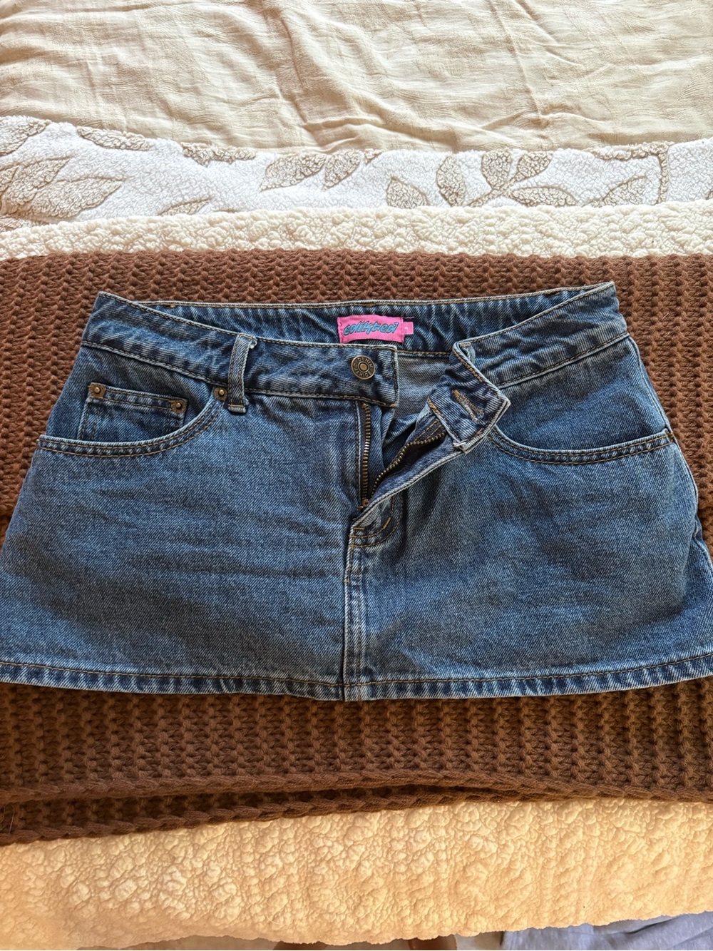 Edikted Blue Denim Mini Skirt